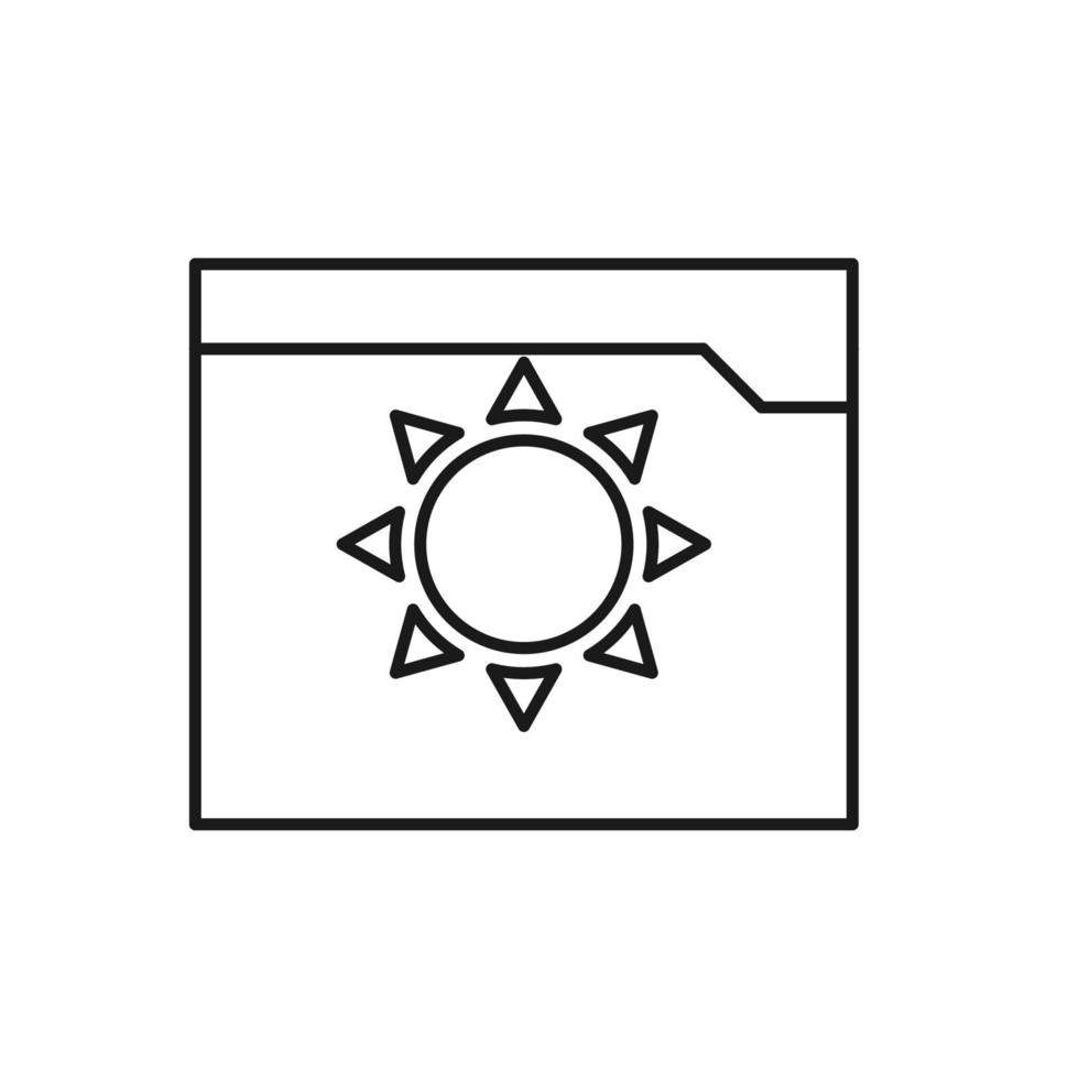 Vector outline symbol suitable for internet pages, sites, stores, shops, social networks. Editable stroke. Line icon of  sun on folder
