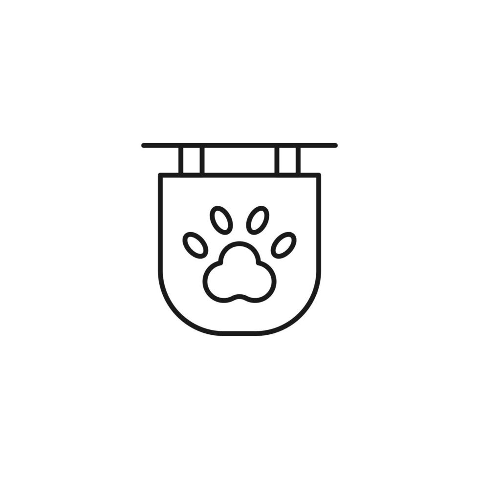 Signboard for shops and stores. Monochrome sign and editable stroke. Suitable for advertisement, books, internet sites, apps. Vector line icon of dog paw on signboard