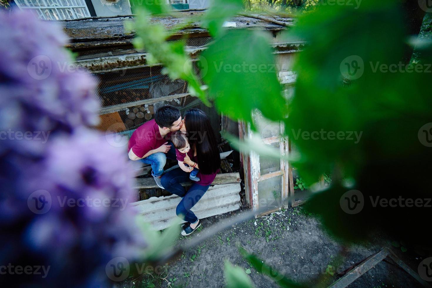 young family with a child on the nature photo