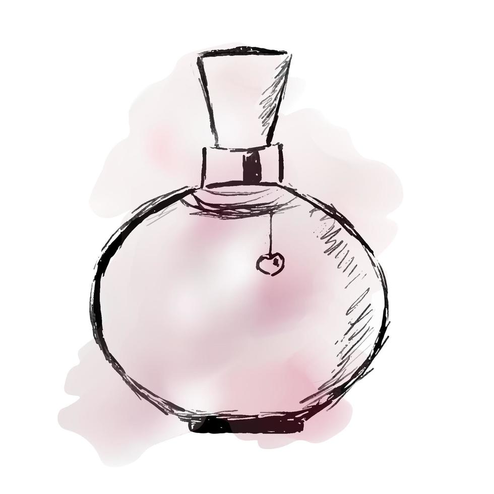 Perfume for women. Drawing drawn in pencil and watercolor. vector