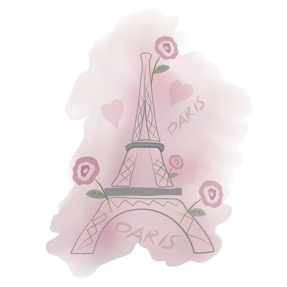 París romántico. patrón de vector de fondo con torre eiffel, corazones y rosa.