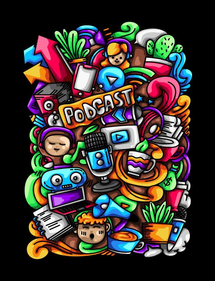 PODCAST DOODLE ILLUSTRATION vector