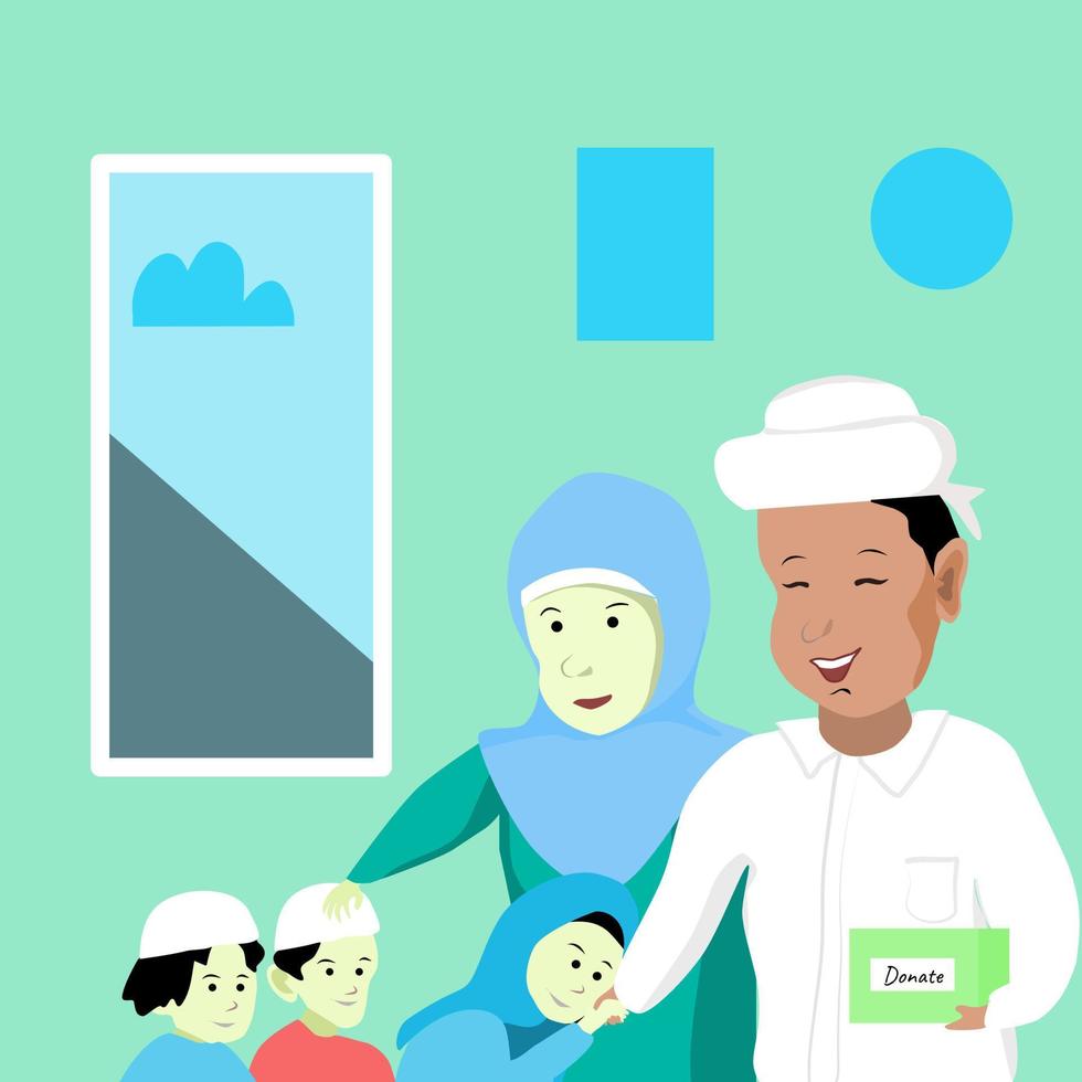 illustration of moslem islam people making donations to an orphanage vector