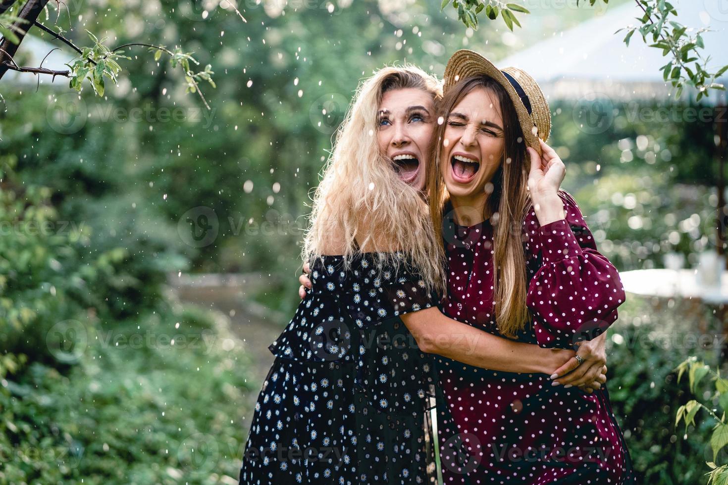 Two girls in a summer park photo