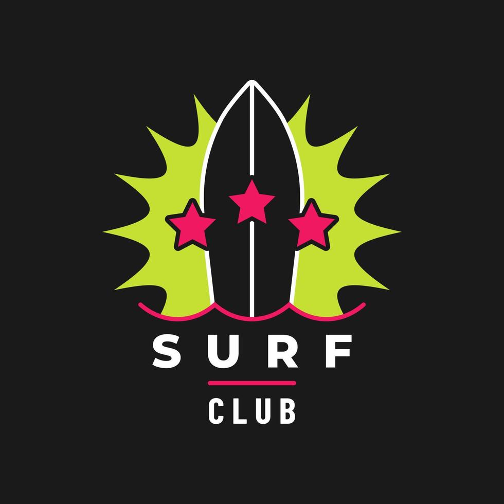 Stylish banner with surf club, vector illustration isolated on black background