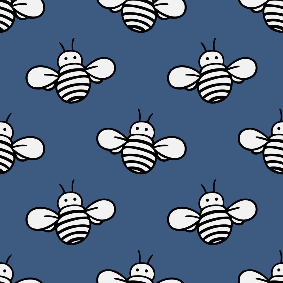 Flat style Bee illustration Seamless Vector pattern isolated on navy blue background. Design for use Textile all over fabric wrapping paper and others.
