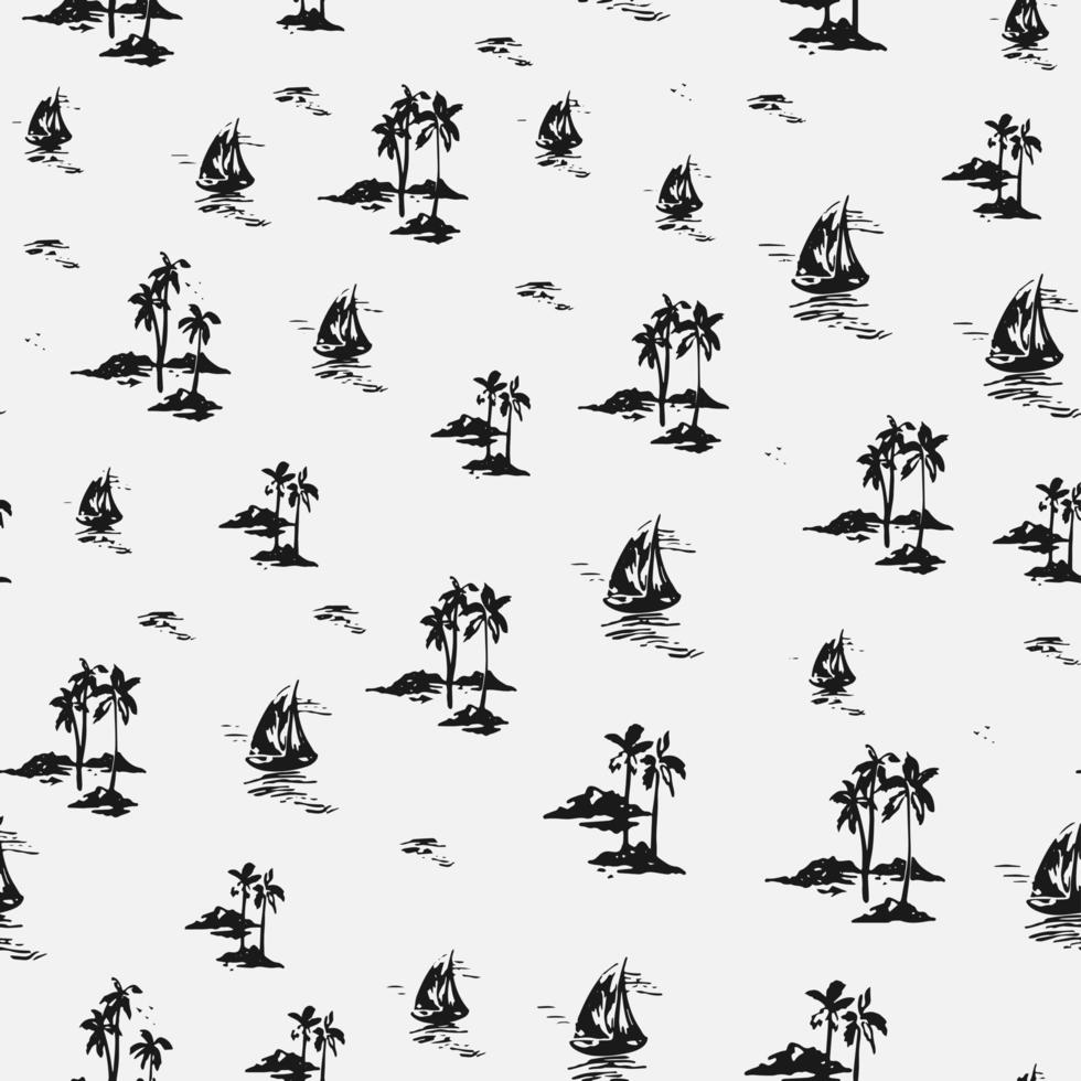 Tree plants with sailing boats seamless vector illustration pattern isolated on white background. Design for use backdrop wallpaper all over fabric print and others.