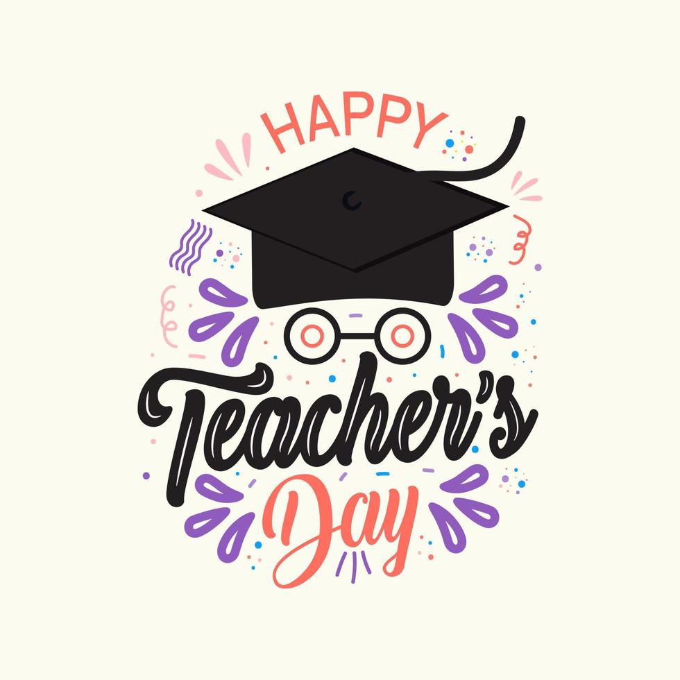 feliz celebración del día del maestro. ilustración de tipografía vectorial con elementos escolares para tarjetas de felicitación, pancartas y volantes. vector