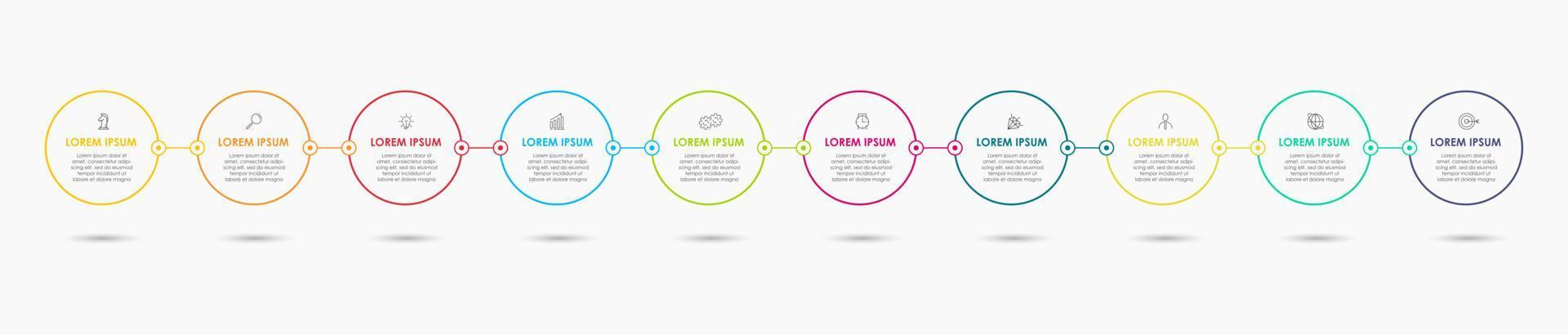 plantilla de negocio de diseño infográfico vectorial con iconos y 10 opciones o pasos. se puede utilizar para diagramas de proceso, presentaciones, diseño de flujo de trabajo, pancarta, diagrama de flujo, gráfico de información vector