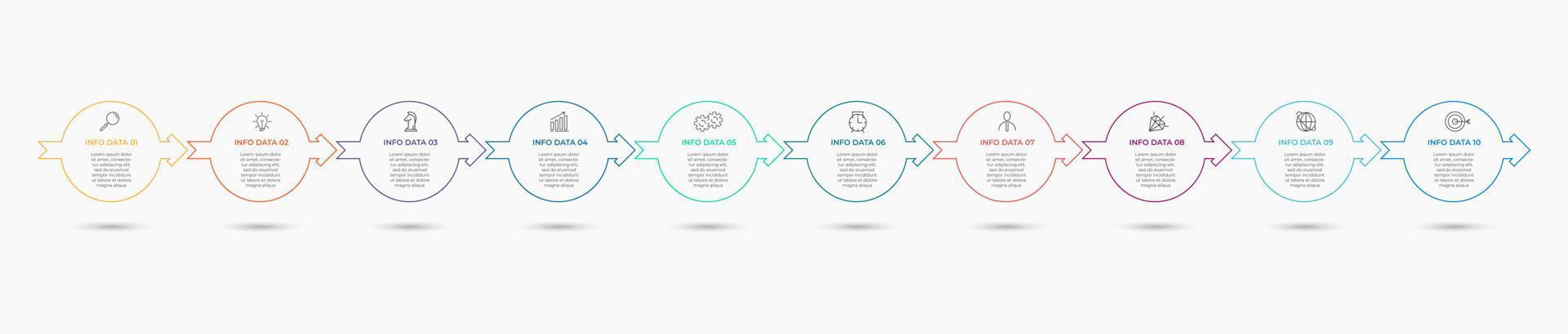 plantilla de negocio de diseño infográfico vectorial con iconos y 10 opciones o pasos. se puede utilizar para diagramas de proceso, presentaciones, diseño de flujo de trabajo, pancarta, diagrama de flujo, gráfico de información vector