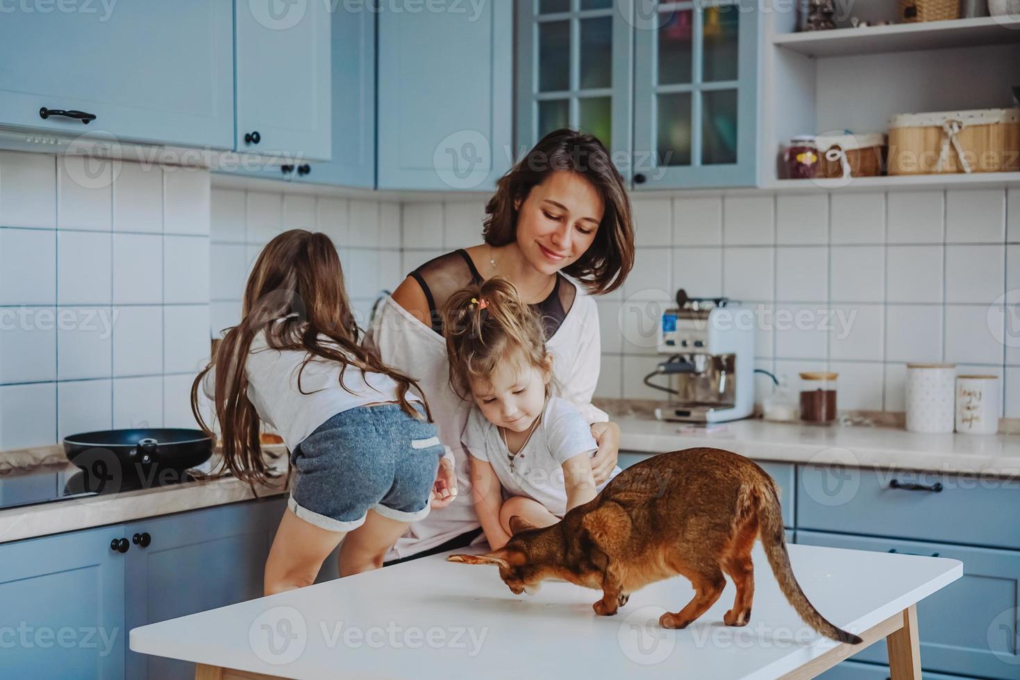 Happy family having fun in the kitchen photo