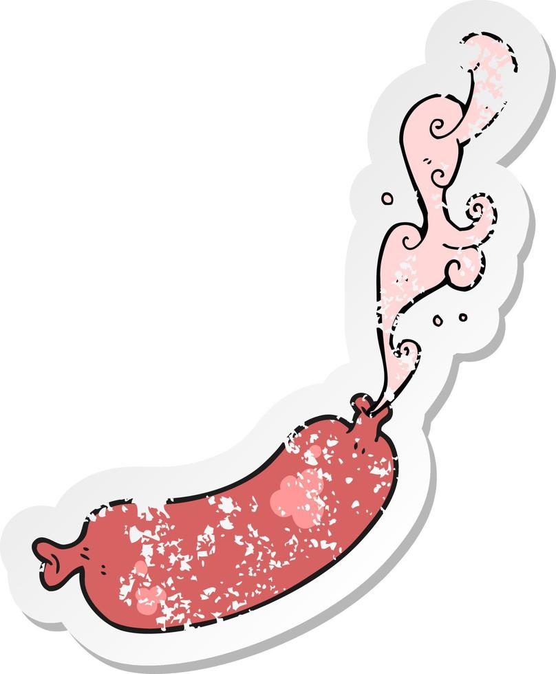 retro distressed sticker of a cartoon squirting sausage vector