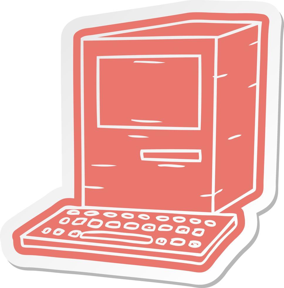 cartoon sticker of a computer and keyboard vector