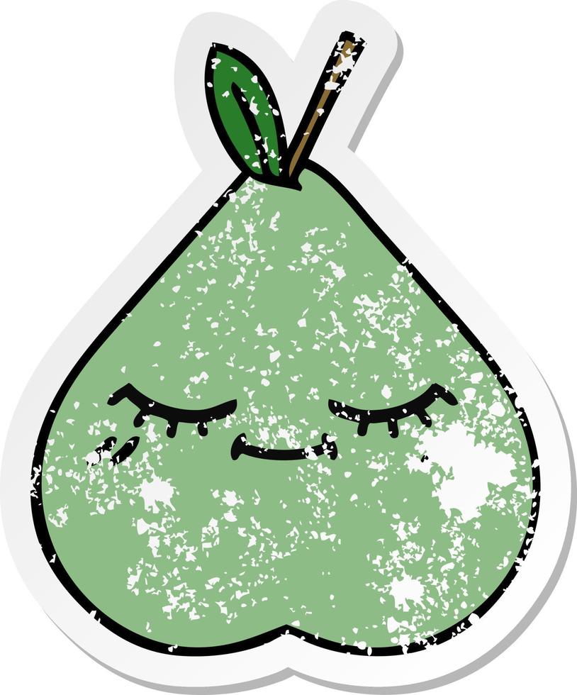 pegatina angustiada de una linda pera verde de dibujos animados vector