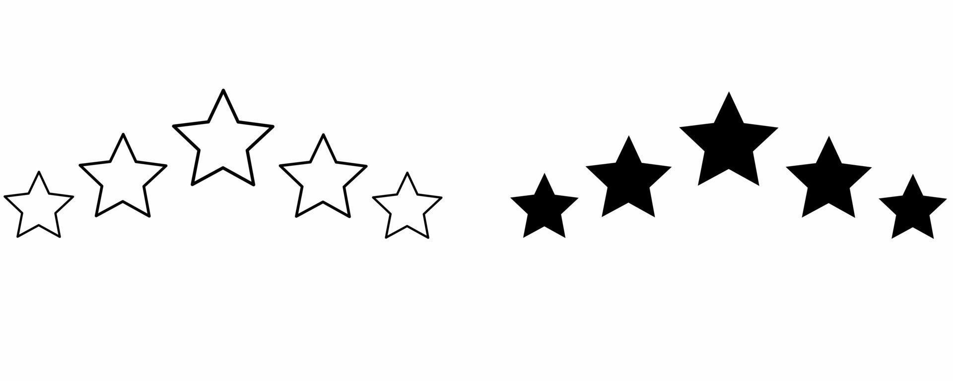 Esquema silueta cinco estrellas clasificación conjunto aislado sobre fondo blanco. vector