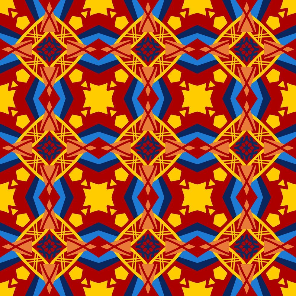 Geometric Seamless Pattern with Tribal Shape. Colorful pattern designed in Ikat, Aztec, Moroccan, Islamic, Luxury Arabic Style. Ideal for Fabric Garment, Ceramics, Wallpaper. Vector Illustration.