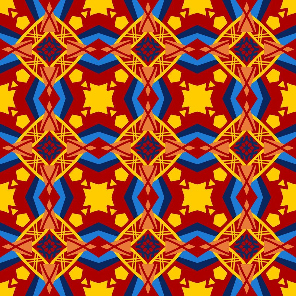 Geometric Seamless Pattern with Tribal Shape. Colorful pattern designed in Ikat, Aztec, Moroccan, Islamic, Luxury Arabic Style. Ideal for Fabric Garment, Ceramics, Wallpaper. Vector Illustration.