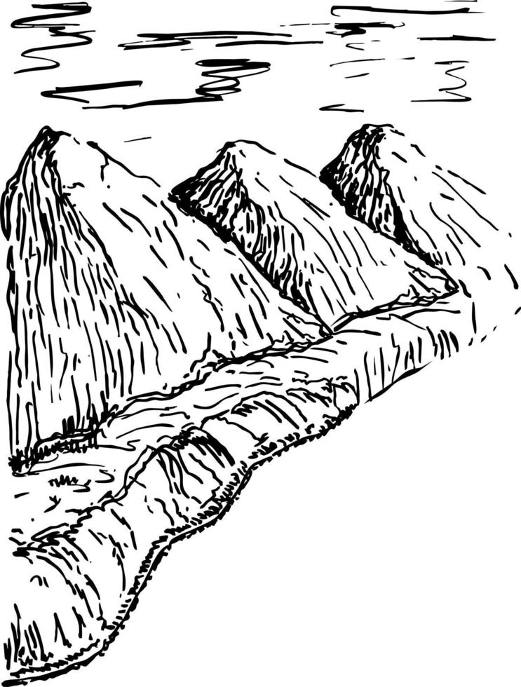 Landscape river and mountains. Alpine landscape and river sketch. vector
