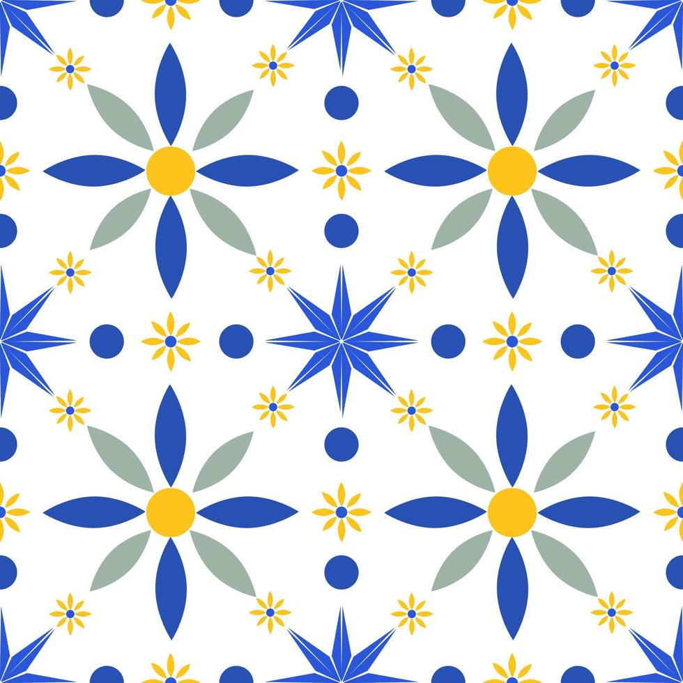 Motivo de diseño de patrón plano y sin costuras y gráfico en color amarillo suave y azul verde. azulejo, papel o estilo de tela. vector