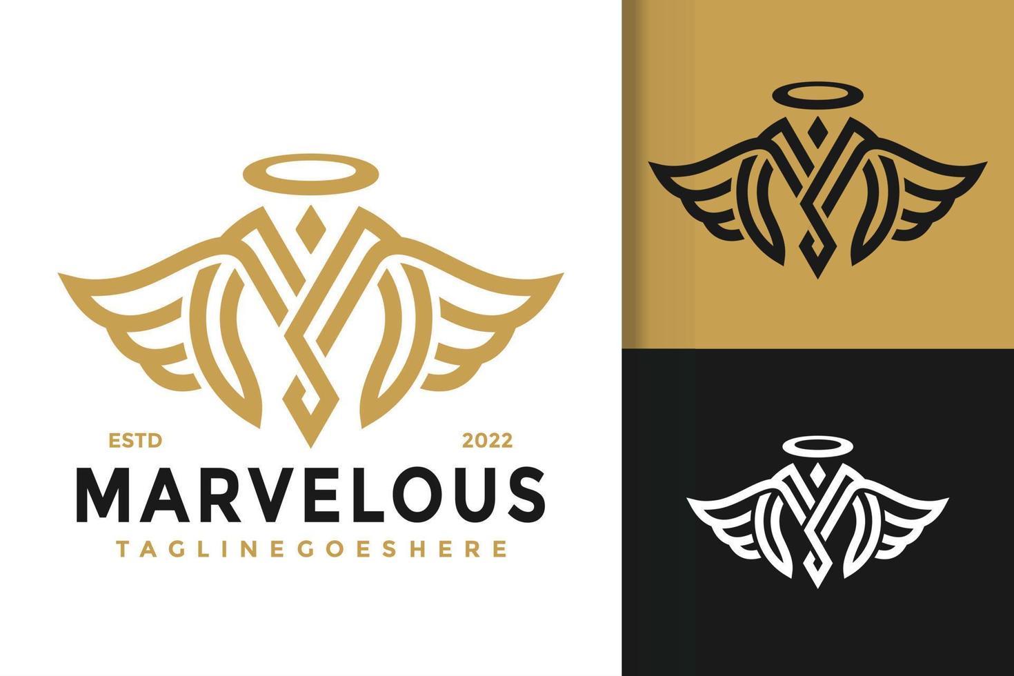 M Angel Wing Logo Design, brand identity logos vector, modern logo, Logo Designs Vector Illustration Template
