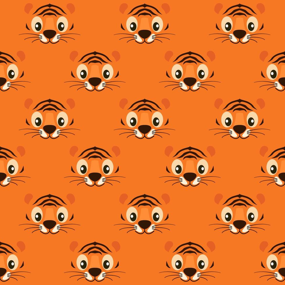 Seamless pattern striped cute tiger face for wallpaper. Vector illustration textural bright background with animal.