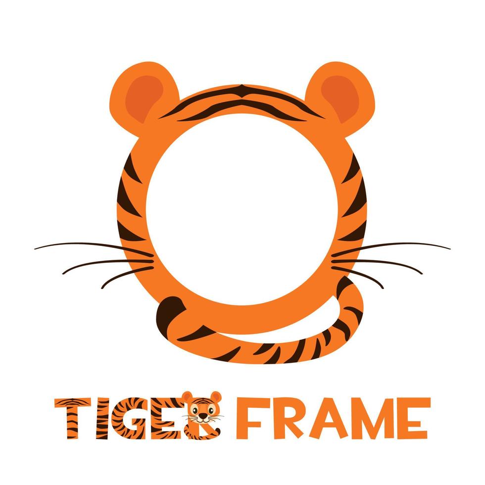 Avatar frame tiger, round animal template for game. Vector illustration cartoon empty tiger striped frame with ears and tail.