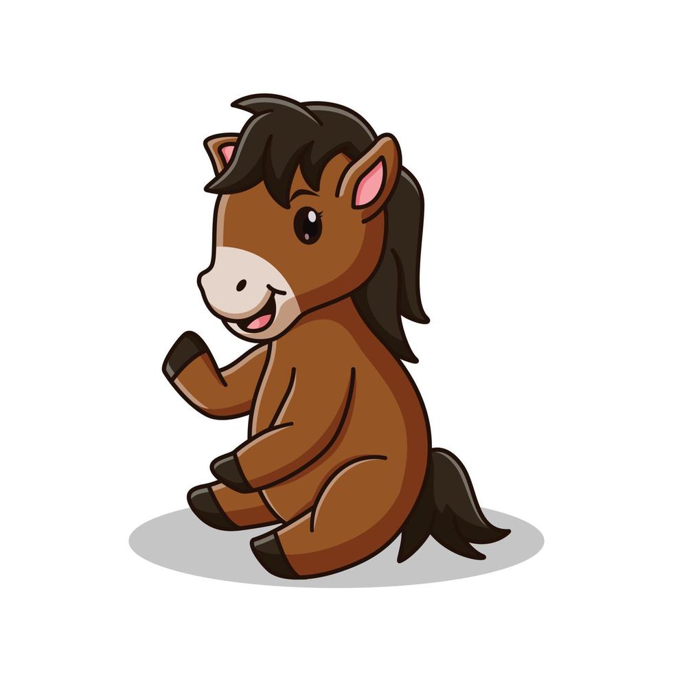 Cute Horse Cartoon Sitting Isolated On White Background. Animal Icon Concept. Flat Cartoon Style. Suitable for Web Landing Page, Banner, Flyer, Sticker, Card vector