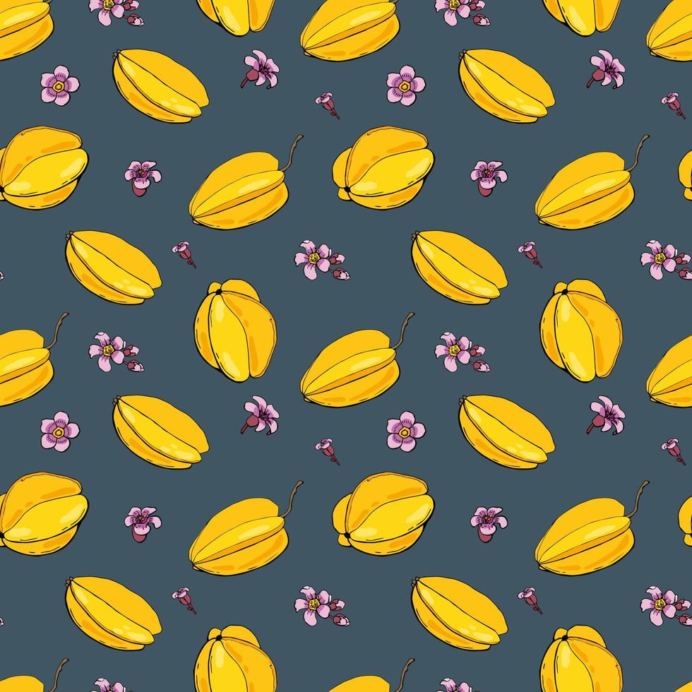 Carambola. Fruit seamless pattern with Carambola. Design for fabric, textile, wallpaper, packaging. vector