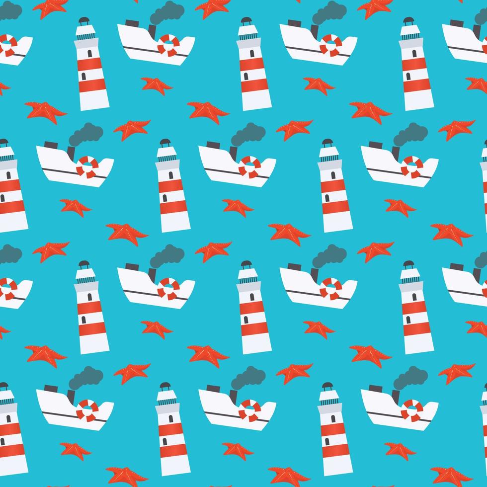 ships and lighthouse vector