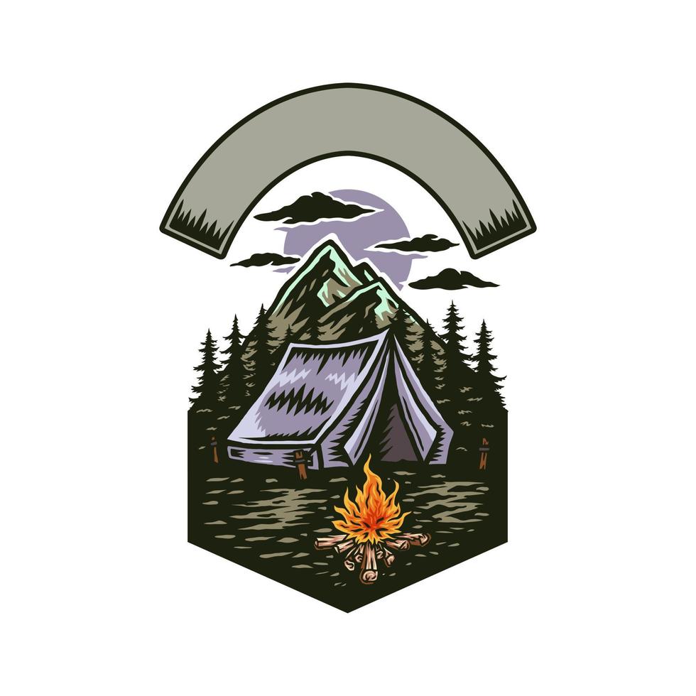 Adventure camping, hand drawn line with digital color, vector illustration