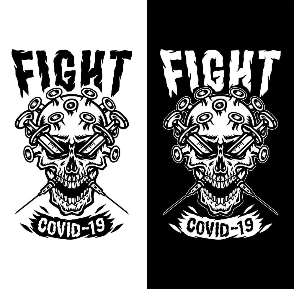 Illustrations concept skull coronavirus COVID-19, isolated on dark and bright background vector