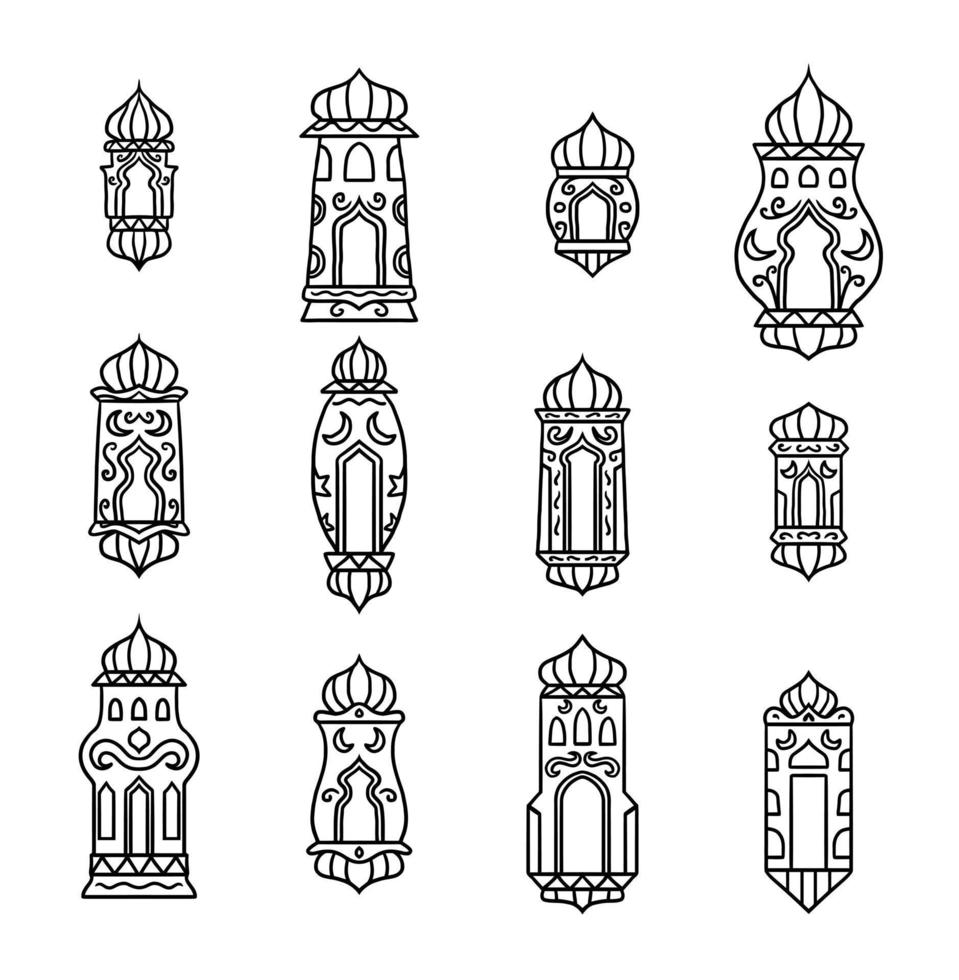 conjunto de luces ramadan kareem, ilustración de vector de línea dibujada a mano