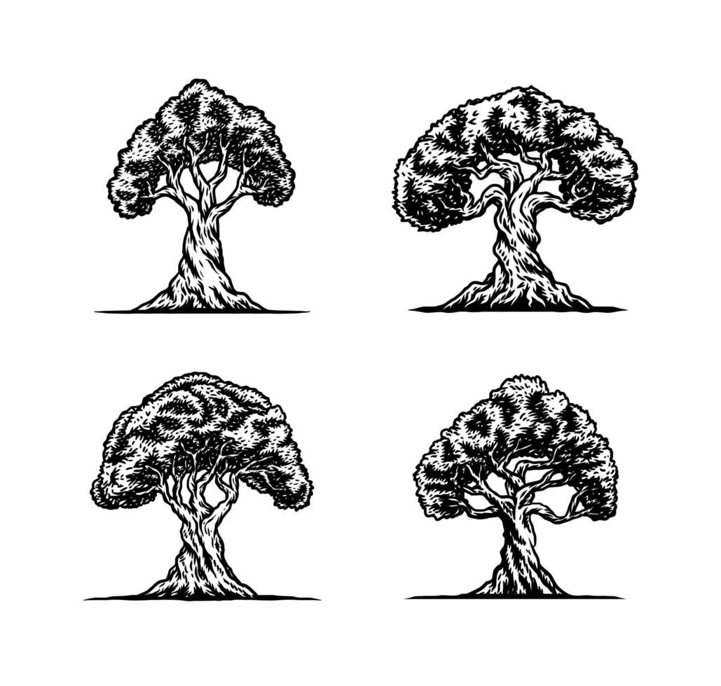 ilustración de colección de árboles, ilustración de vector de arte de línea dibujada a mano