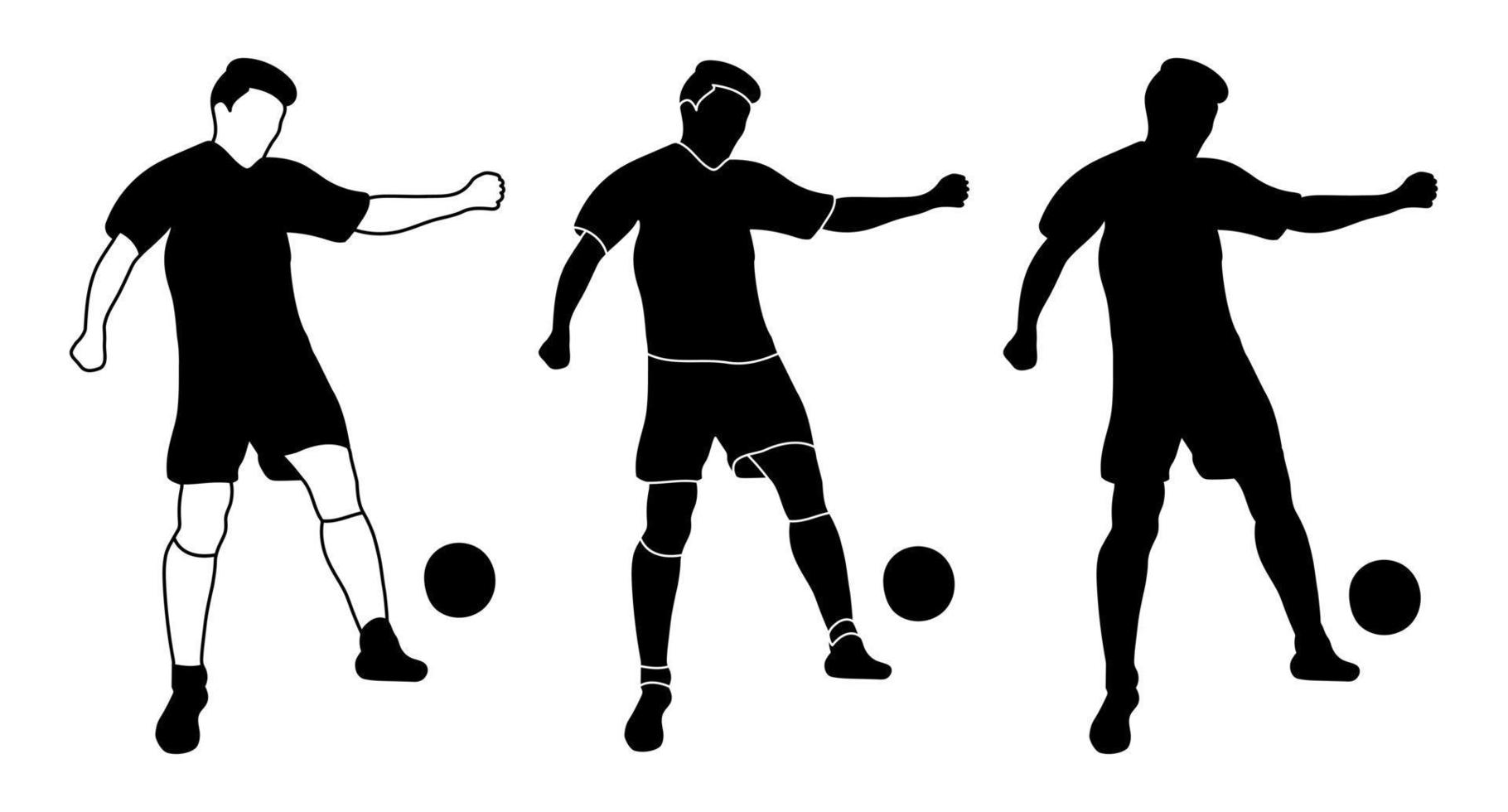 conjunto, contorno de silueta, fútbol deportivo, jugadores de fútbol. fútbol, deporte, vector aislado.