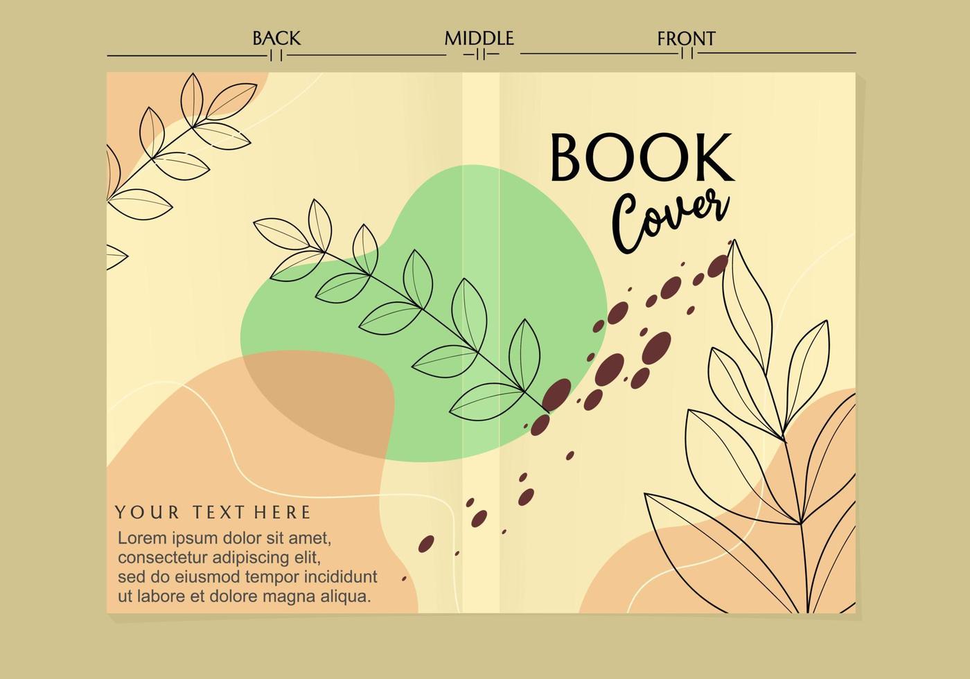 Brown color cover page template. background with hand drawn leaf pattern for notebook, planner, brochure, book, catalog etc. vector
