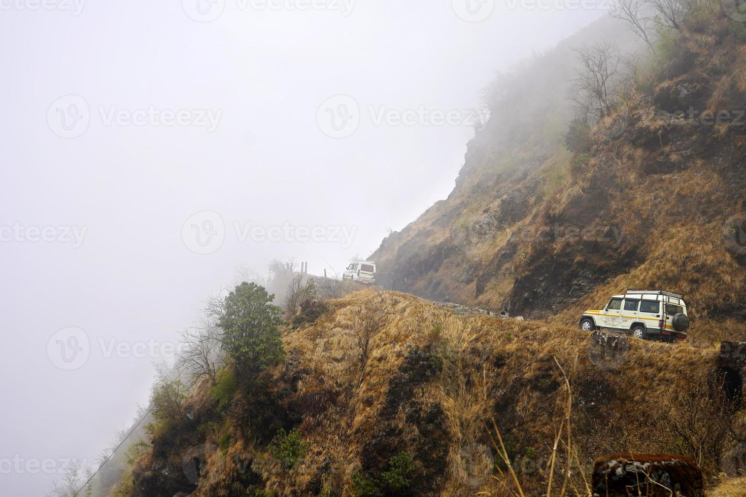 Car moving upwards Slope in Mountain Zig Zag Road of Silk Route Sikkim photo