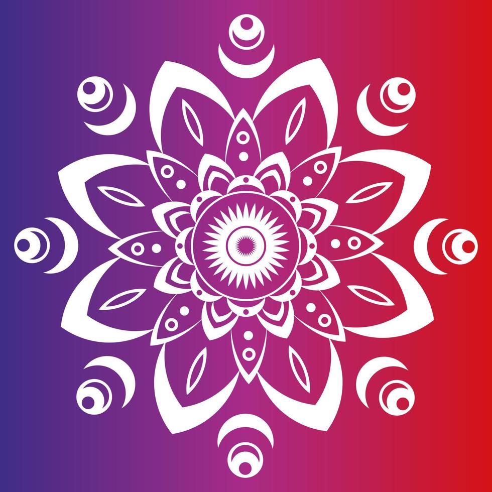 White mandala on gradient background. Round pattern, floral ornament. Beautiful symmetrical element. Antistress, relaxation vector