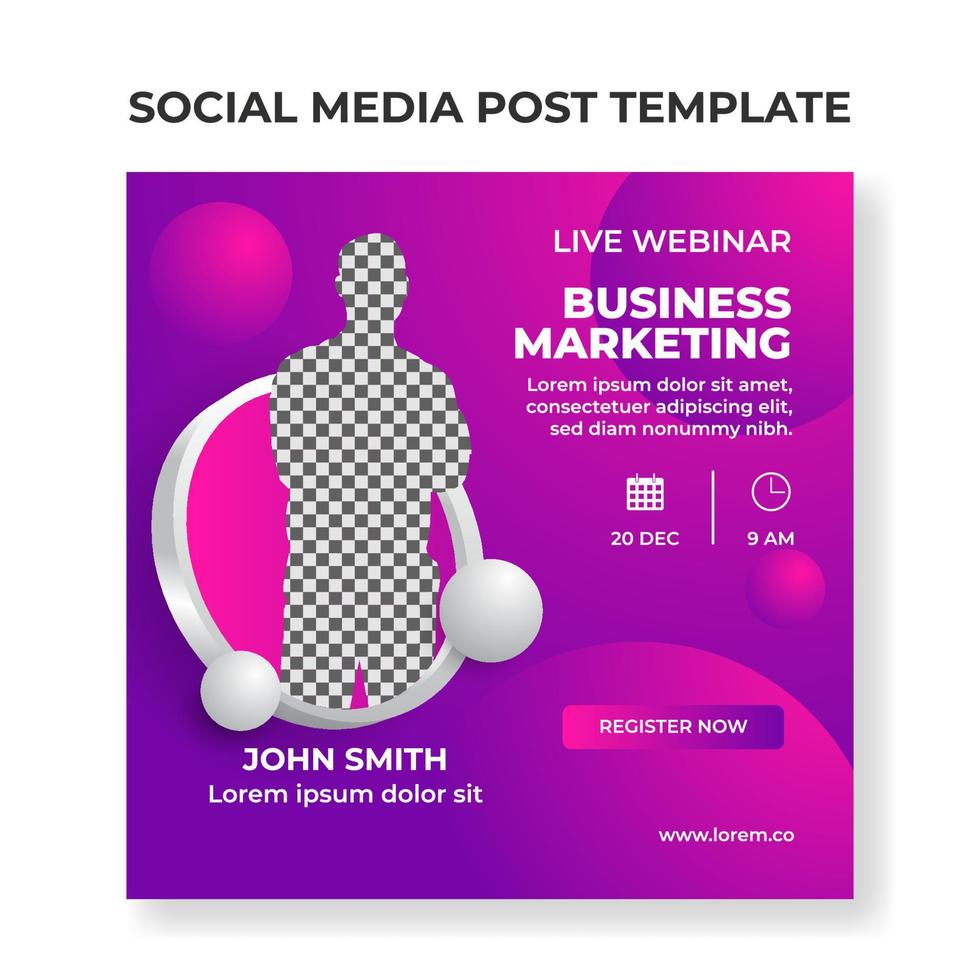 Live webinar social media post template. Digital marketing for business promotion with photo collage. vector