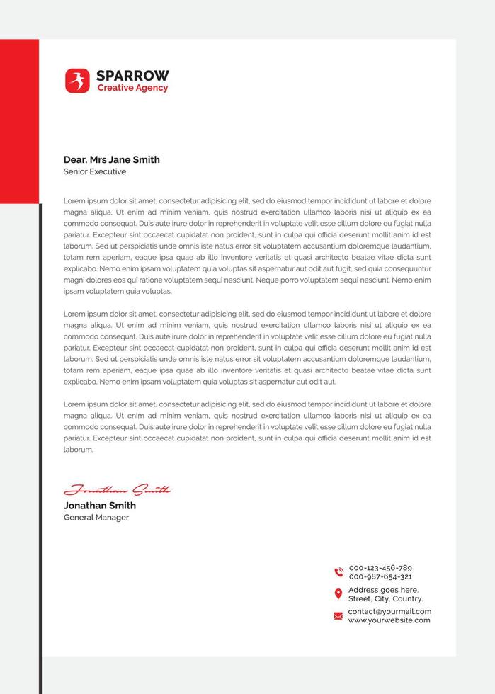 Business letterhead with red and black details vector