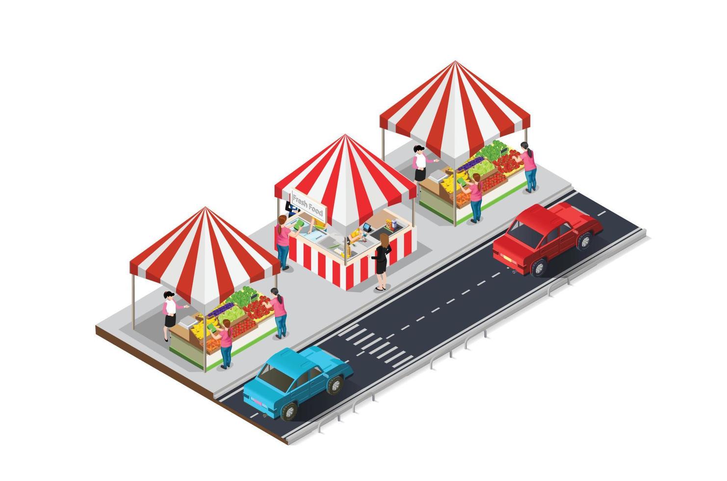 Isometric Street food cafe on the sidewalk Editable in 10 EPS. Vector Isometric Illustration Suitable for Diagrams, Infographics, And Other Graphic assets