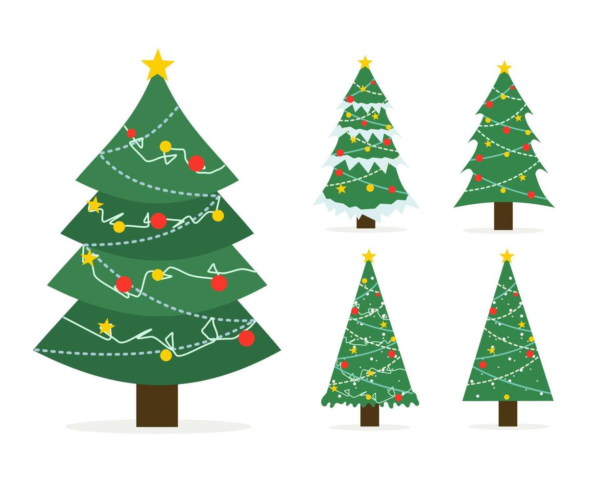 conjunto de árbol de navidad. colección de abeto verde para la celebración de navidad y año nuevo vector