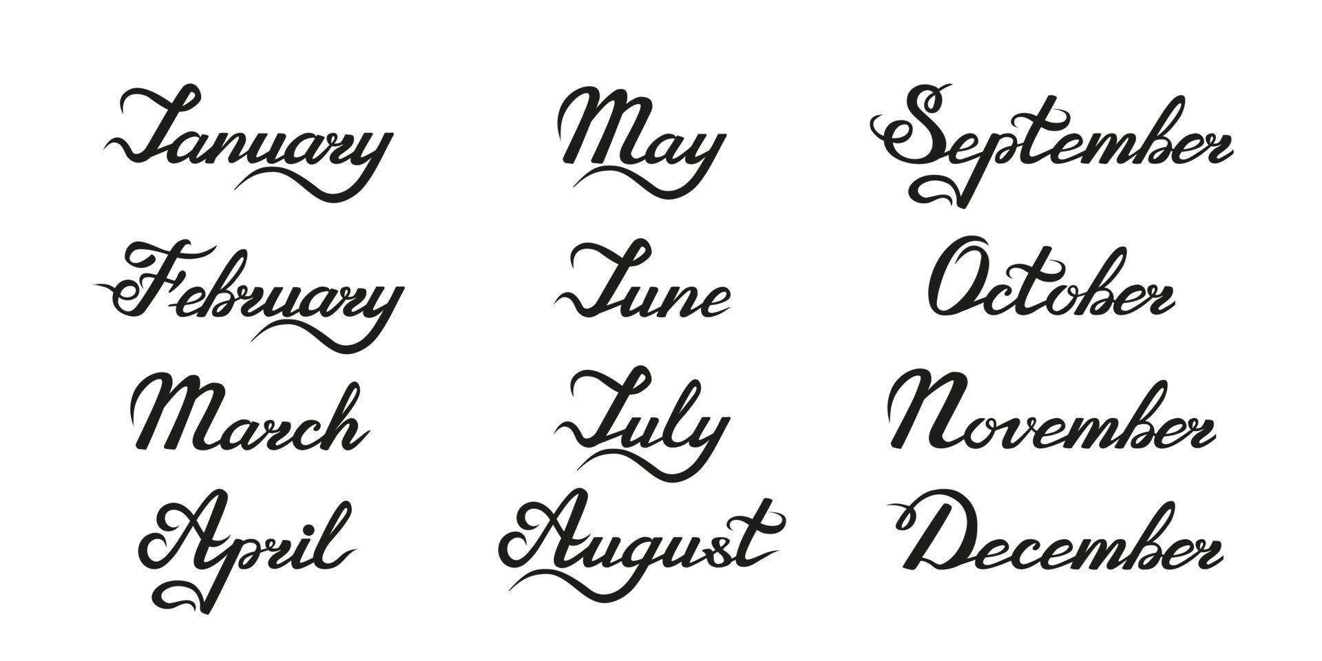 Set of Months Names. Lettering for Business Prints vector