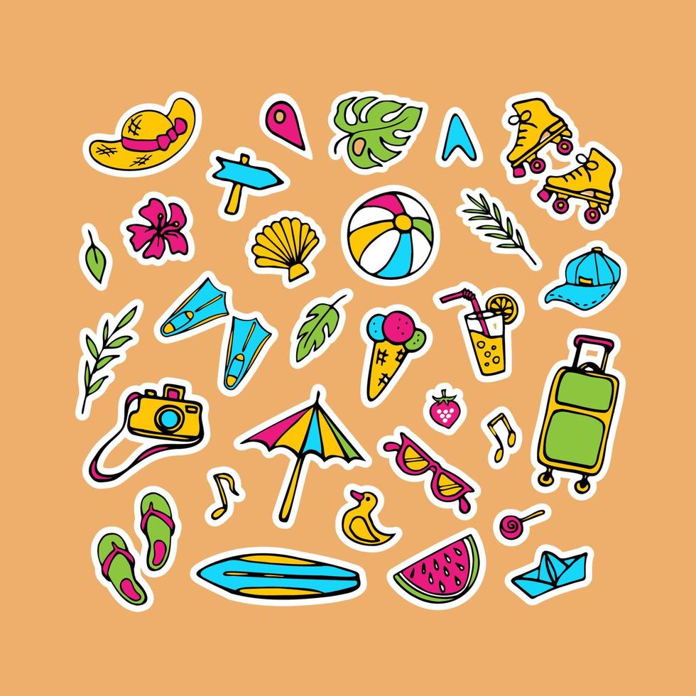 Summer Symbols. Hand Drawn Collection. Vacation Stickers vector