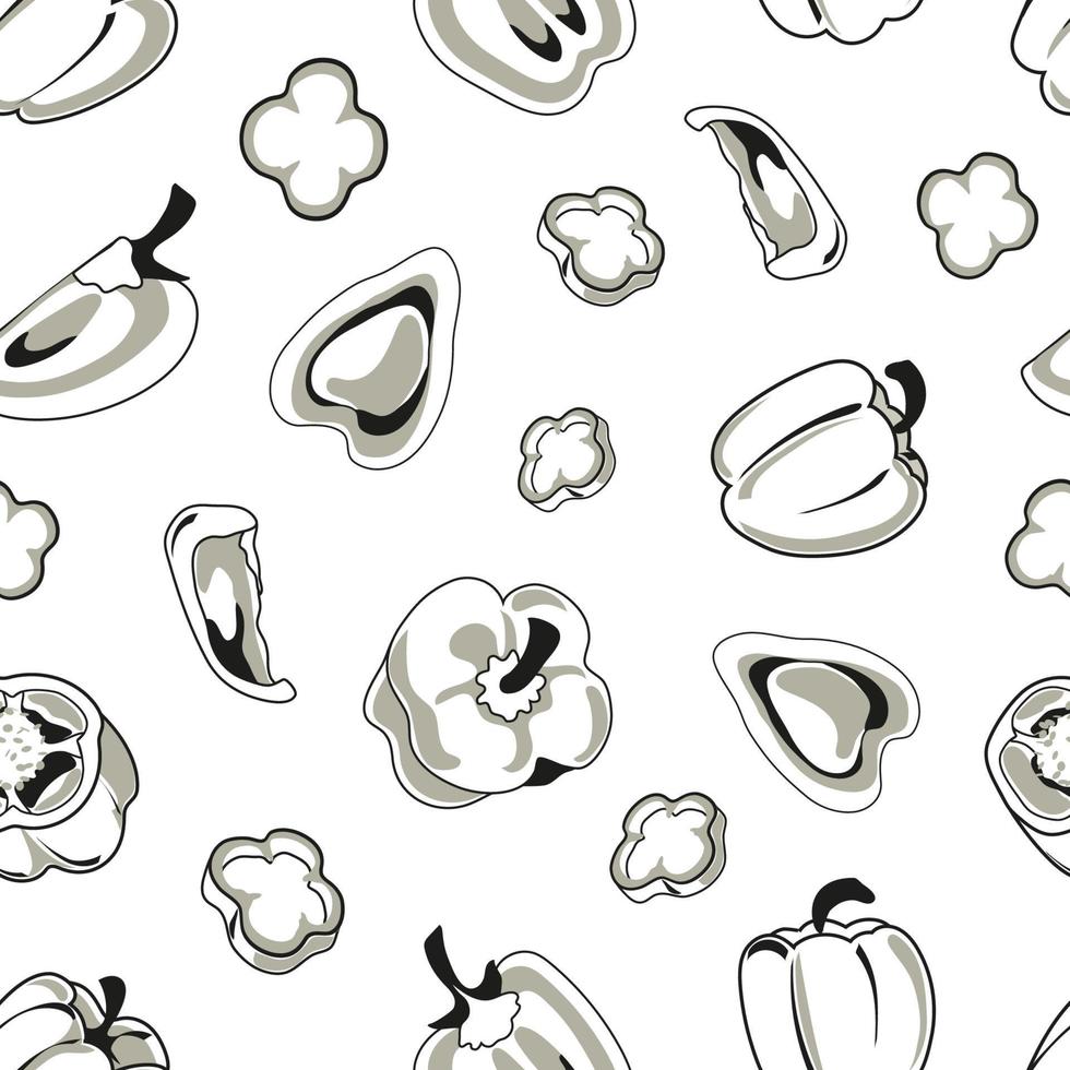 Realistic Sweet Pepper, Whole and Cut. Seamless Pattern vector