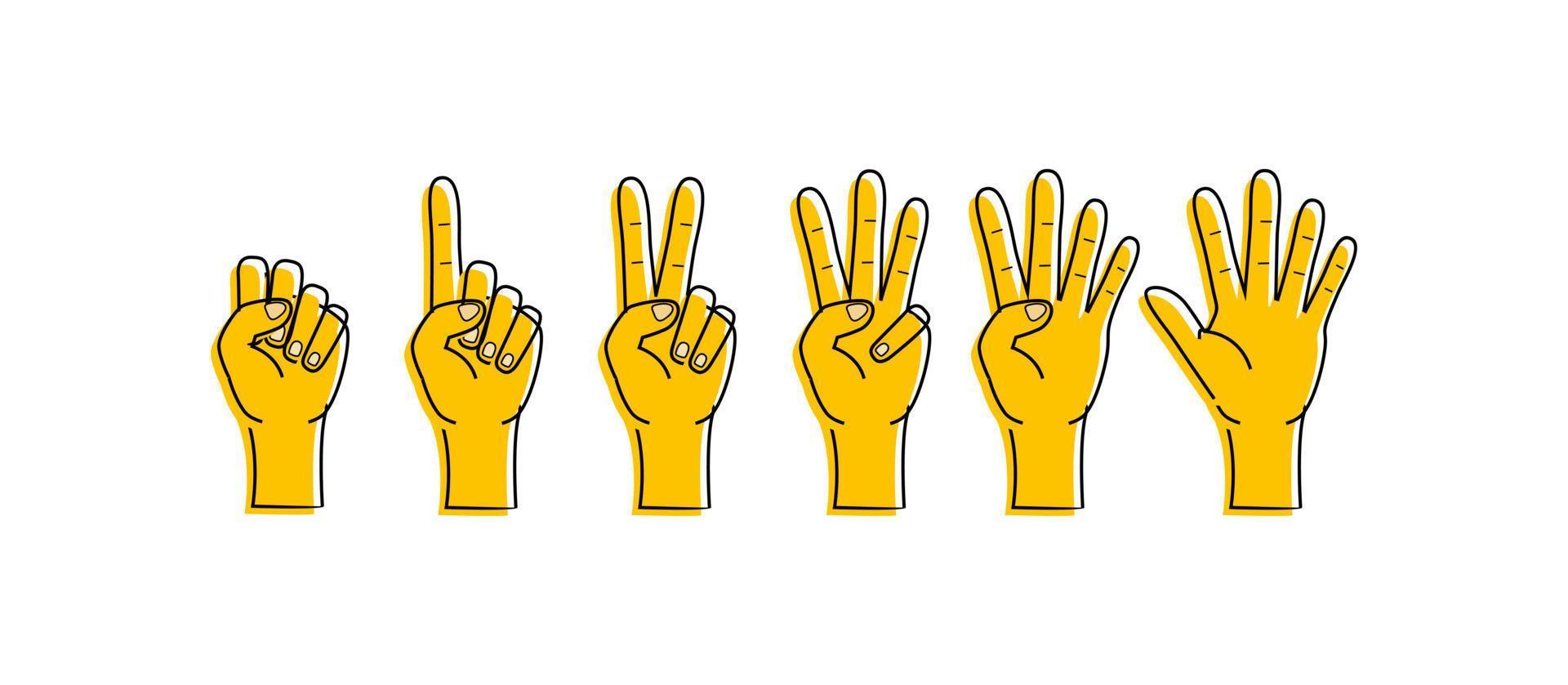 Hand Gesture 0 1 2 3 4 5 simple hand count design vector