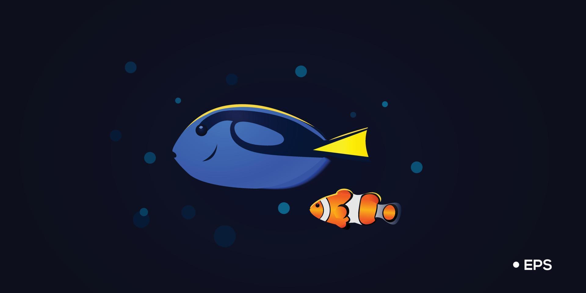 Blue tang and clownfish vector design