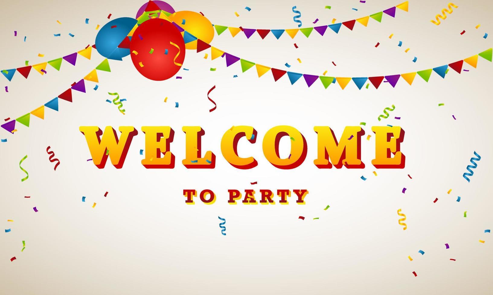 banner de bienvenida con globos, confeti y banderas en color crema vector