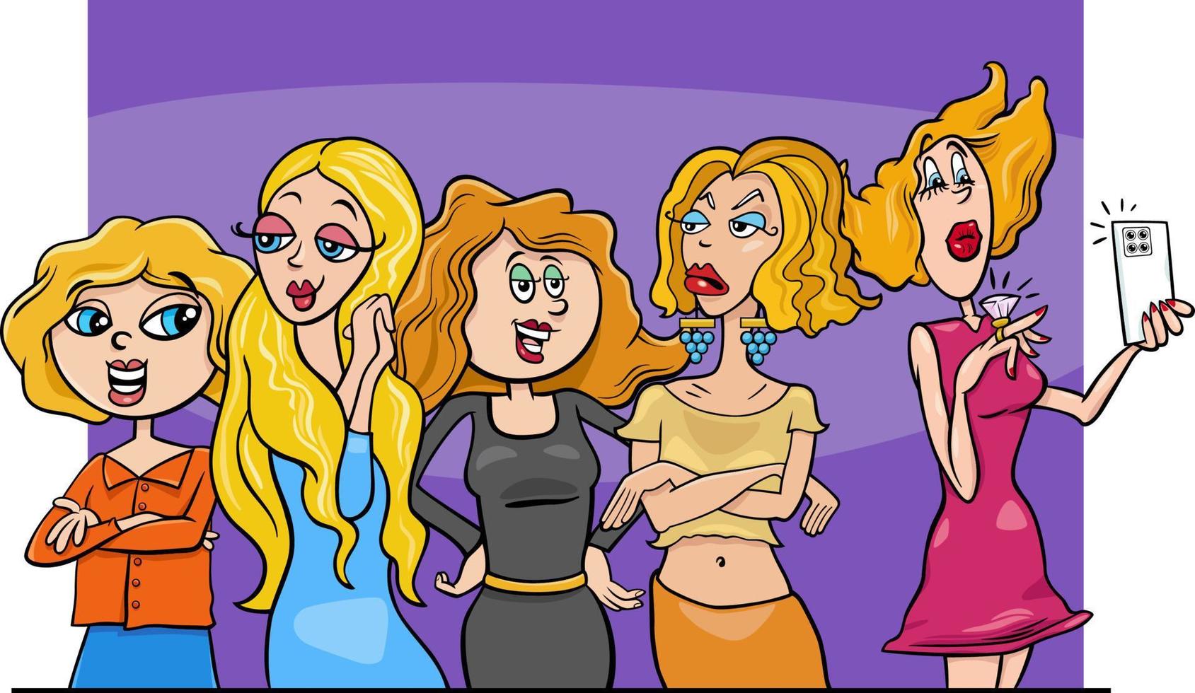 cartoon girls or women characters group vector