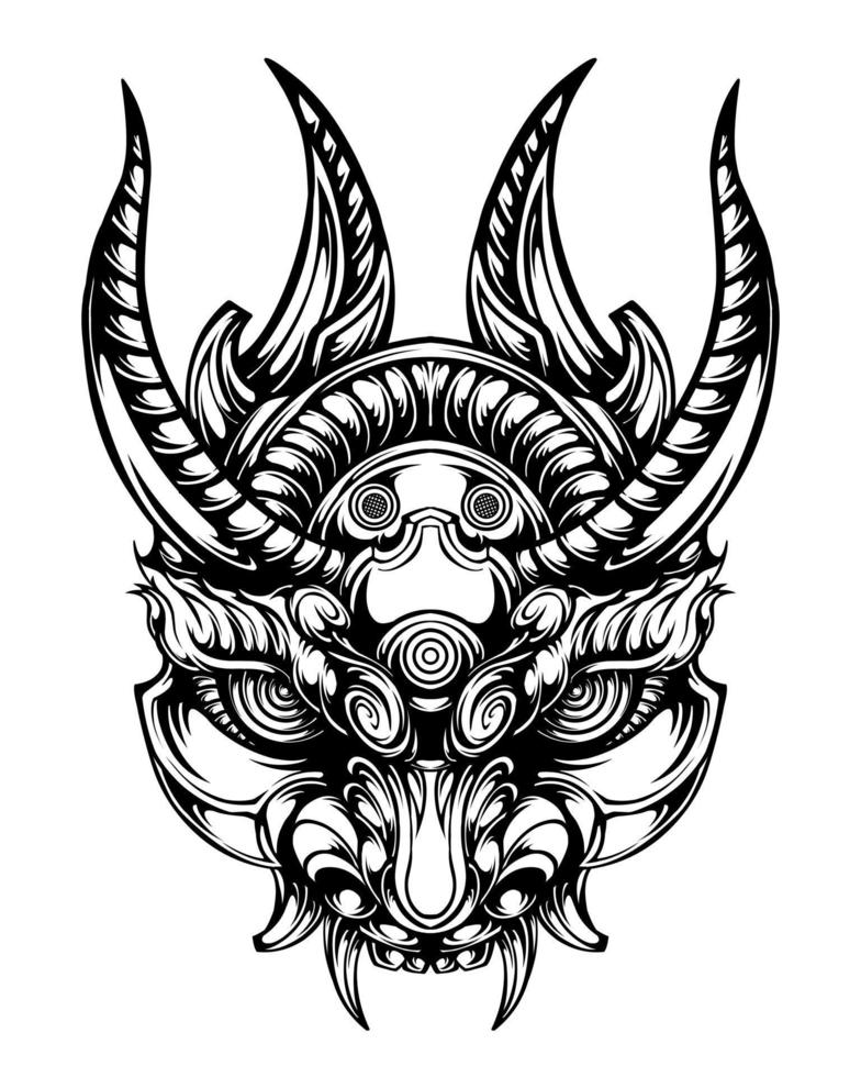 diseño de tatuaje de máscara oni aislado en blanco vector