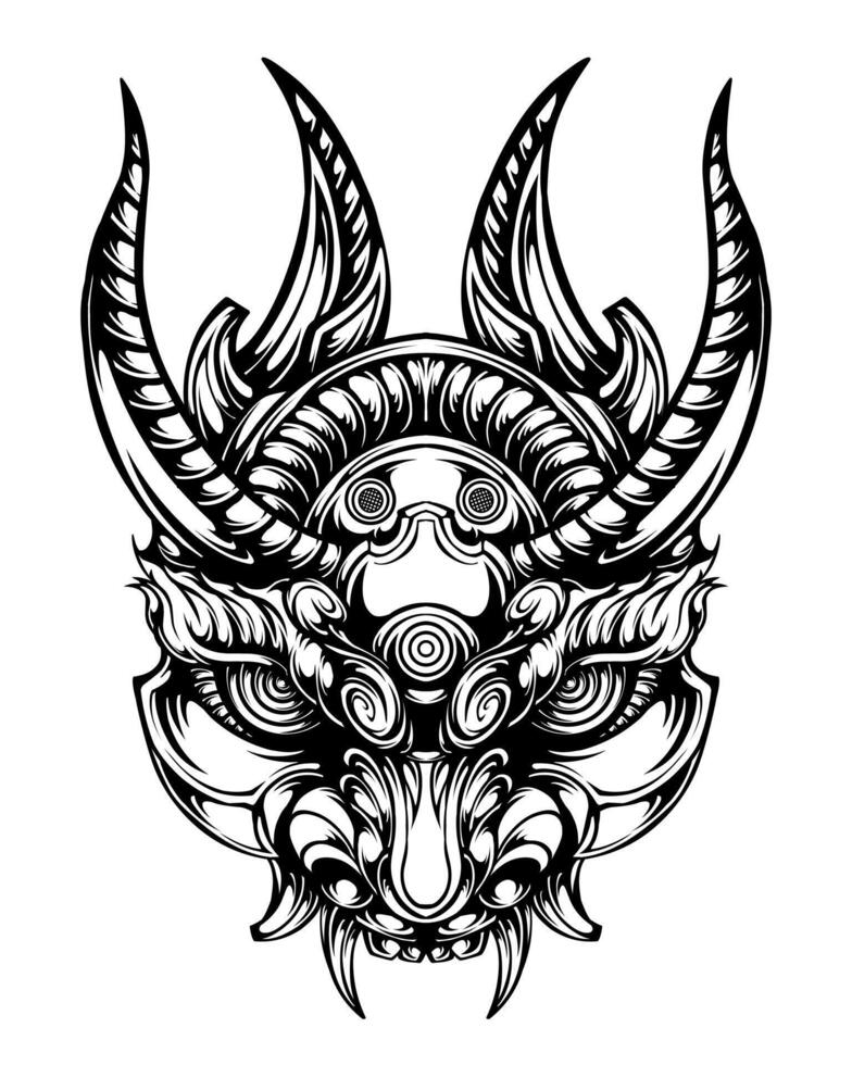 Oni mask tattoo design isolated on white vector